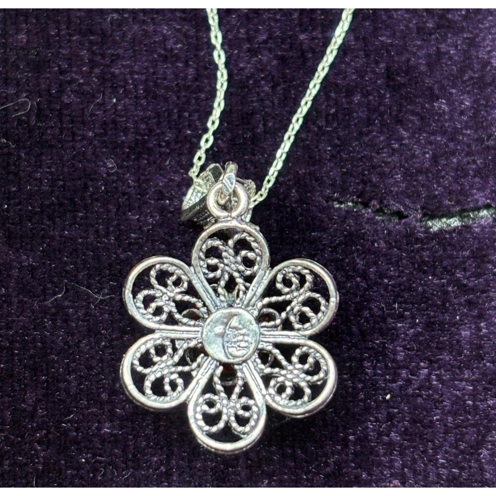 925 Sterling Silver Turkish Filigree Flower Necklace for Women, NEW,HandmadeGift - Picture 3 of 5